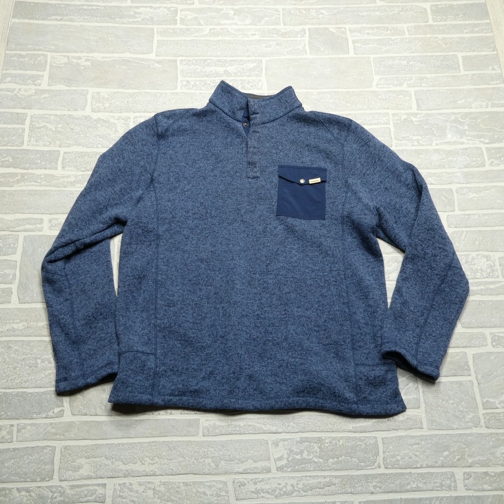 Woolrich Fleece‎ Sweater Jacket Adult L Heather Blue Snap Neck Sweatshirt Mens